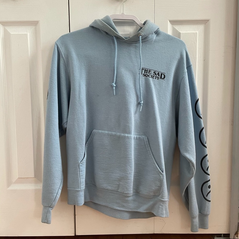 the sad society light blue hoodie